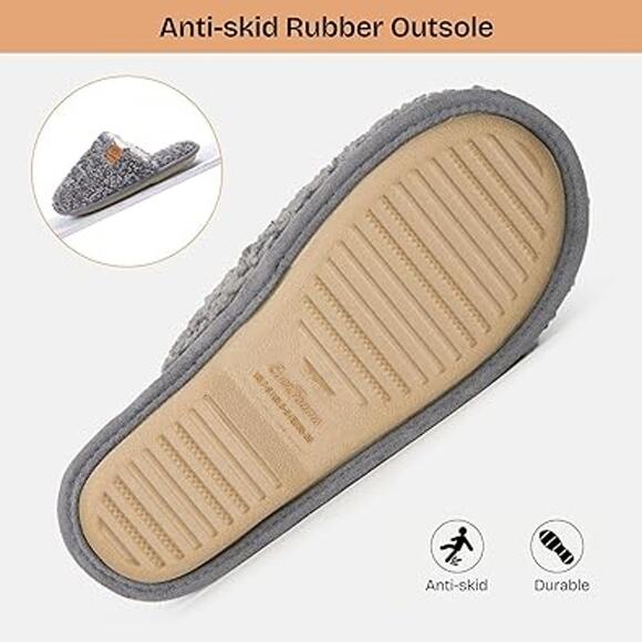 New EverFoams Womens Size 9-10 Gray Fuzzy Slip On Memory Foam House Slippers - Picture 4 of 5